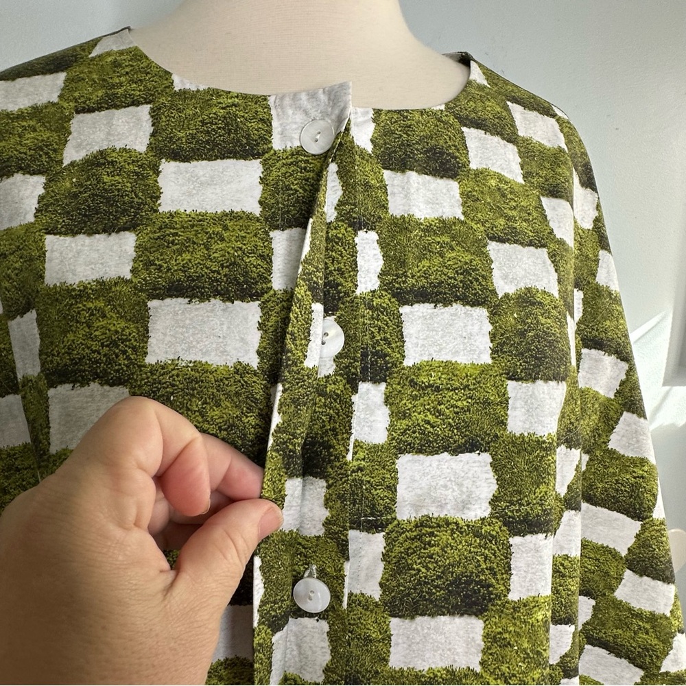 Unknown Brand Green Grass Checkered Print Oversized Kaftan Poncho Dress O/S - Picture 7 of 14